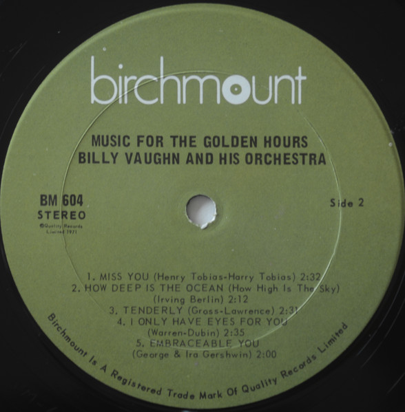 Billy Vaughn And His Orchestra - Music For The Golden Hours (LP, Album, RE) (Mint (M)) - Image 4