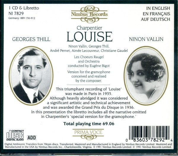 Gustave Charpentier / Ninon Vallin, Georges Thill - Louise (CD, Album, Amb, RE) (Near Mint (NM or M-)) - Image 3