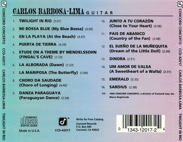 Carlos Barbosa-Lima - Twilight In Rio (CD, Album) (Near Mint (NM or M-)) - Image 2