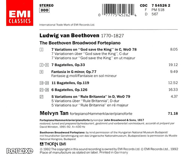 Melvyn Tan, Ludwig van Beethoven - The Beethoven Broadwood Fortepiano (CD, Album) (Near Mint (NM or M-)) - Image 2