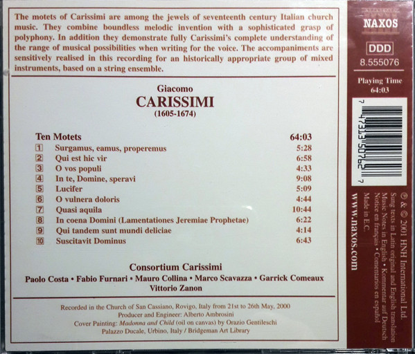 Giacomo Carissimi, Consortium Carissimi, Vittorio Zanon - Ten Motets (CD, Album) (Near Mint (NM or M-)) - Image 2