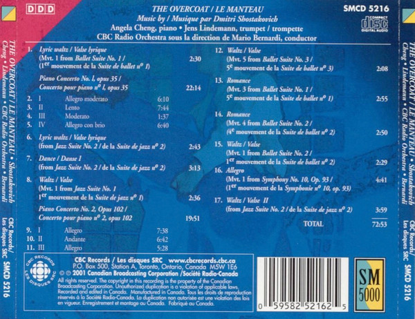 Dmitri Shostakovich, Angela Cheng, Jens Lindemann, CBC Vancouver Orchestra, Mario Bernardi (2) - The Overcoat/Le Manteau: The Music Of Dmitri Shostakovich (CD, Album) (Near Mint (NM or M-)) - Image 2