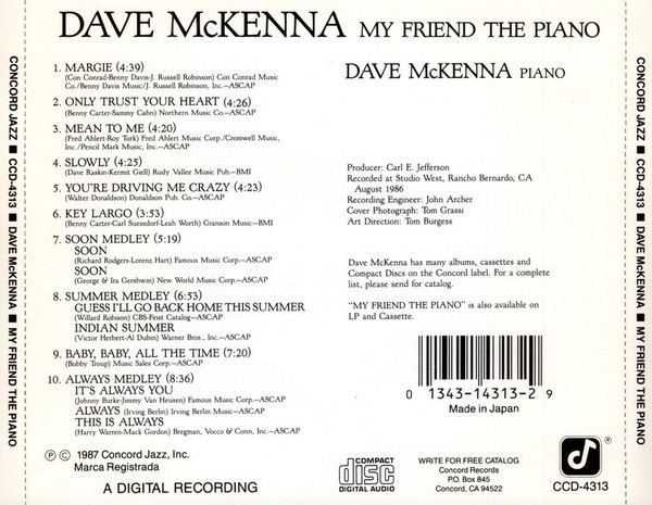 Dave McKenna - My Friend The Piano (CD, Album) (Near Mint (NM or M-)) - Image 2