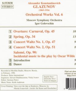 Alternative view of Alexander Glazunov, The Moscow Symphony Orchestra, Igor Golovschin - Carnaval ･ Spring ･ Salomé ･ Two Concert Waltzes (CD, Album) (Near Mint (NM or M-))