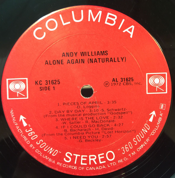 Andy Williams - Alone Again (Naturally) (LP, Album) (Mint (M)) - Image 3