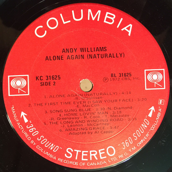Andy Williams - Alone Again (Naturally) (LP, Album) (Mint (M)) - Image 4