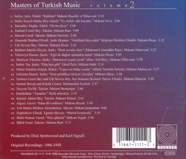 Various - Masters Of Turkish Music, Volume 2 (CD, Comp) (Near Mint (NM or M-)) - Image 2