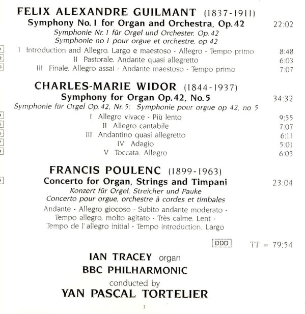 Francis Poulenc, Charles-Marie Widor, Alexandre Guilmant - Ian Tracey, BBC Philharmonic, Yan Pascal Tortelier - Guilmant/Widor/Poulenc: Organ Concertos (CD, Album) (Near Mint (NM or M-)) - Image 3