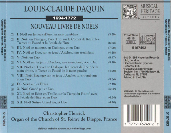 Louis-Claude Daquin / Christopher Herrick - Douze Noëls (CD, Album, RE) (Near Mint (NM or M-)) - Image 2