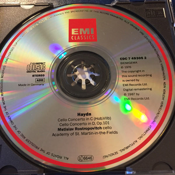 Joseph Haydn - Mstislav Rostropovich - The Academy Of St. Martin-in-the-Fields - Iona Brown - Cello Concerto In C Major / Cello Concerto In D Major, Op.101 (CD, Album, RM) (Near Mint (NM or M-)) - Image 2