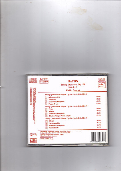 Joseph Haydn - Kodály Quartet - String Quartets Op. 54 Nos. 1 - 3 (CD) (Near Mint (NM or M-)) - Image 2