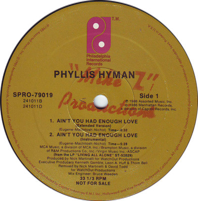 Phyllis Hyman - Ain't You Had Enough Love (12", Promo) (Mint (M))