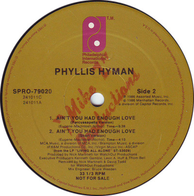 Phyllis Hyman - Ain't You Had Enough Love (12", Promo) (Mint (M)) - Image 2
