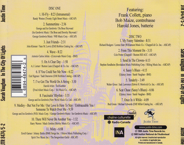 Sarah Vaughan - In The City Of Lights (2xCD, Album) (Mint (M)) - Image 2