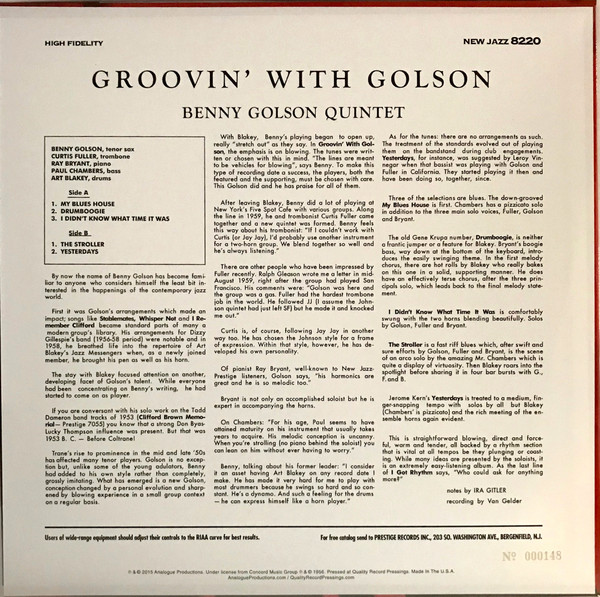 Benny Golson - Groovin' With Golson (LP, Album, Ltd, Num, RE, RM, 200) (Near Mint (NM or M-)) - Image 3