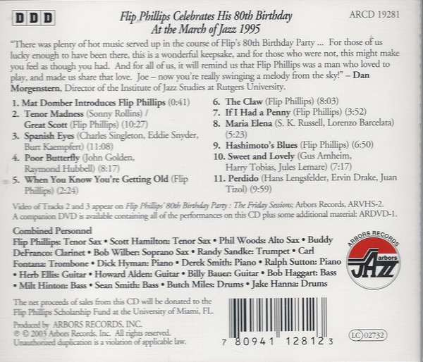 Flip Phillips - Flip Philllips Celebrates His 80th Birthday At The March of Jazz 1995 (CD, Album) (Near Mint (NM or M-)) - Image 2
