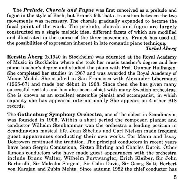César Franck, Kerstin Åberg, Göteborgs Symfoniker, Okko Kamu - The Music For Piano & Orchestra / Prelude, Chorale & Fugue (CD, Album) (Near Mint (NM or M-)) - Image 5