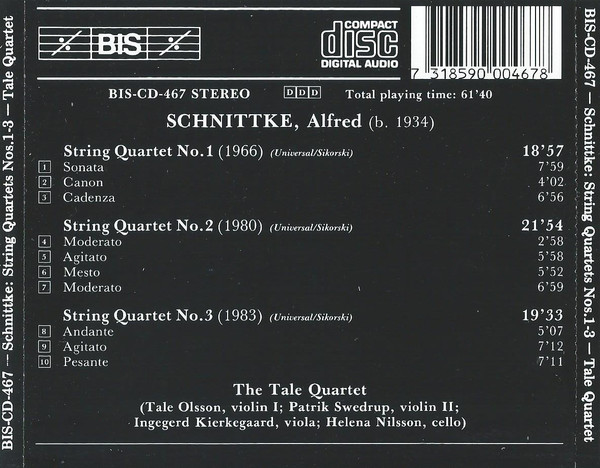 Alfred Schnittke - Talekvartetten - String Quartets Nos. 1 - 3 (CD, Album) (Near Mint (NM or M-)) - Image 2