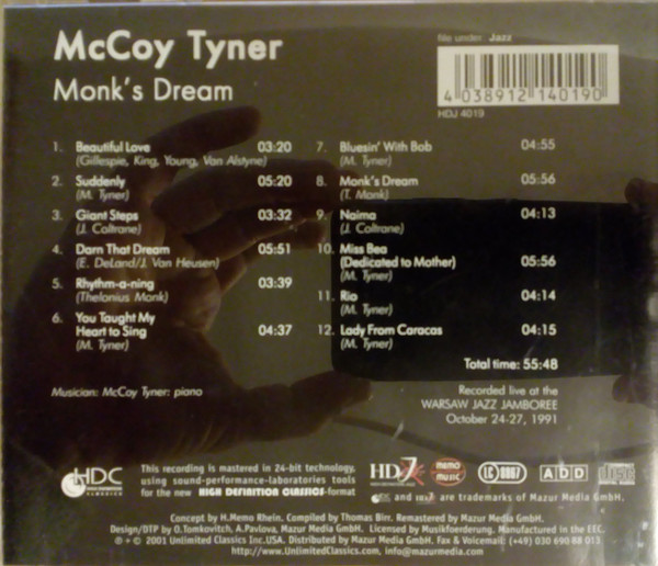 McCoy Tyner - Monk's Dream (CD) (Mint (M)) - Image 2