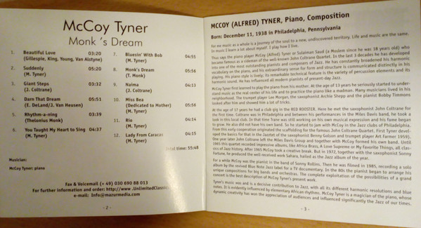 McCoy Tyner - Monk's Dream (CD) (Mint (M)) - Image 4
