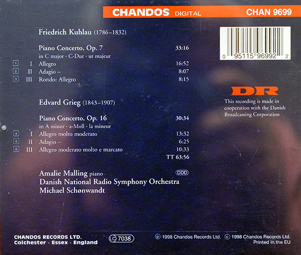Amalie Malling, Michael Schønwandt, DR RadioSymfoniOrkestret, Edvard Grieg, Daniel Friedrich Rudolph Kuhlau - Kuhlau/Grieg: Piano Concertos (CD) (Near Mint (NM or M-)) - Image 3
