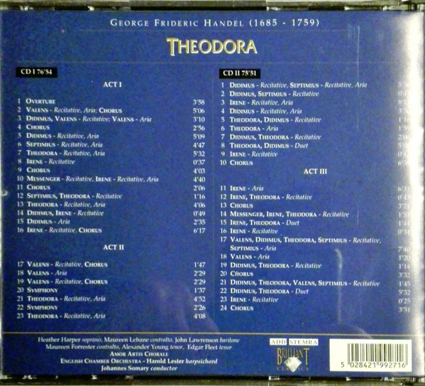 Georg Friedrich Händel – Heather Harper, Maureen Forrester, Alexander Young, Edgar Fleet, John Lawrenson, English Chamber Orchestra, Johannes Somary, Amor Artis Chorale - Theodora (2xCD, RE) (Near Mint (NM or M-)) - Image 2