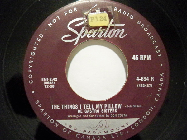 The De Castro Sisters - Teach Me Tonight Cha Cha / The Things I Tell My Pillow (7", Single) (Very Good (VG)) - Image 2
