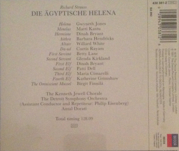 Richard Strauss - Gwyneth Jones • Barbara Hendricks • Matti Kastu • Detroit Symphony Orchestra • Antal Dorati - Die Ägyptische Helena (2xCD, Album, RE, RM) (Near Mint (NM or M-)) - Image 2