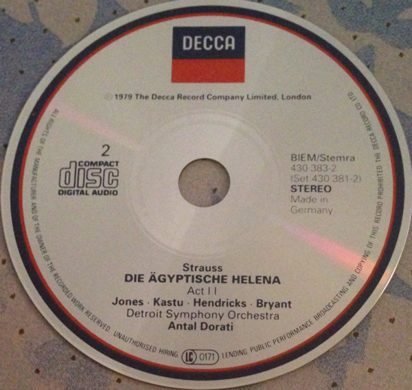 Richard Strauss - Gwyneth Jones • Barbara Hendricks • Matti Kastu • Detroit Symphony Orchestra • Antal Dorati - Die Ägyptische Helena (2xCD, Album, RE, RM) (Near Mint (NM or M-)) - Image 5