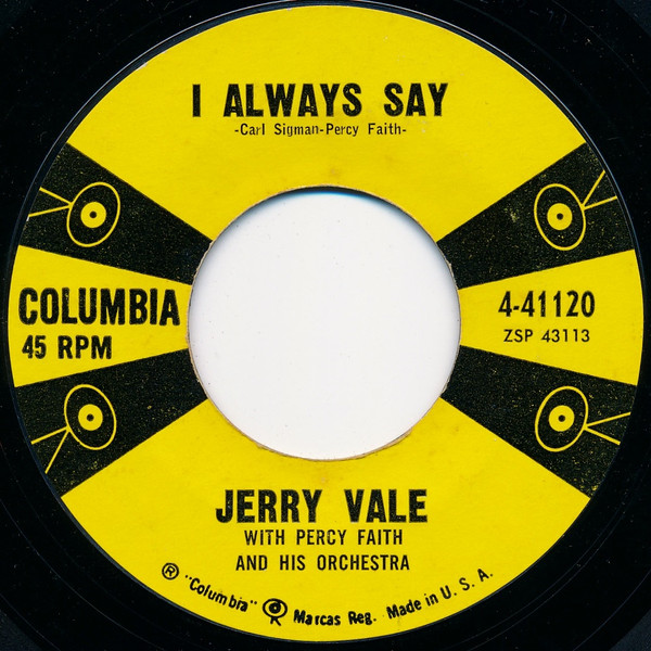 Jerry Vale - She / I Always Say (7", Single) (Near Mint (NM or M-)) - Image 2