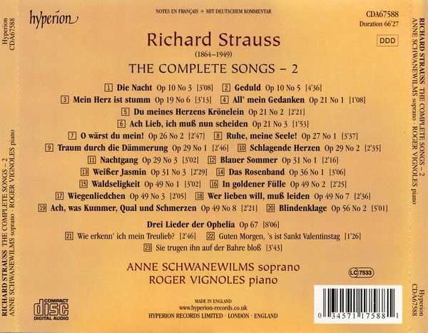 Richard Strauss, Anne Schwanewilms, Roger Vignoles - The Complete Songs - 2 (CD, Album) (Near Mint (NM or M-)) - Image 2