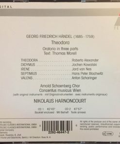 Alternative view of Georg Friedrich Händel, Nikolaus Harnoncourt, Roberta Alexander, Hans Peter Blochwitz, Jochen Kowalski, Jard Van Nes, Anton Scharinger, Arnold Schoenberg Chor, Concentus Musicus Wien - Theodora (2xCD, Album) (Near Mint (NM or M-))