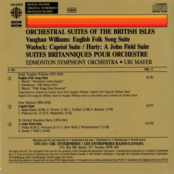 Ralph Vaughan Williams / Peter Warlock / Sir Hamilton Harty - Edmonton Symphony Orchestra • Uri Mayer - Orchestral Suites Of The British Isles = Suites Britanniques Pour Orchestre (CD, Comp) (Near Mint (NM or M-)) - Image 5