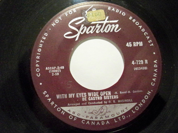 The De Castro Sisters - Close To You / With My Eyes Wide Open (7", Single) (Very Good (VG)) - Image 2