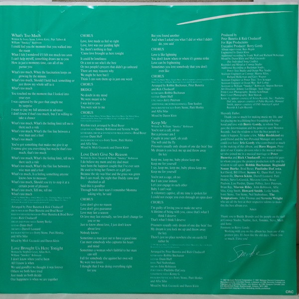 Smokey Robinson - One Heartbeat (LP, Album, Club) (Mint (M)) - Image 3
