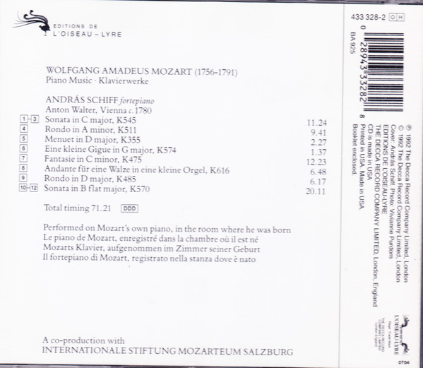 Mozart* - András Schiff - Piano Sonatas K545 & K570, Fantasie K475, Rondos K485 & K511 (CD, Album, RE) (Mint (M)) - Image 3