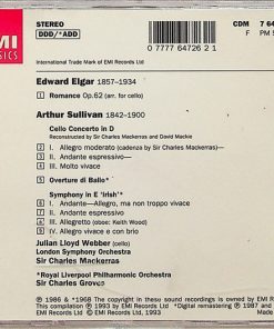 Alternative view of Sir Arthur Sullivan - Julian Lloyd Webber, London Symphony Orchestra, Sir Charles Mackerras, Royal Liverpool Philharmonic Orchestra, Sir Charles Groves - Cello Concerto · Irish Symphony · Overture Di Ballo (CD, Album, RM) (Near Mint (NM or M-))