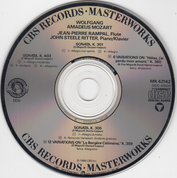 Wolfgang Amadeus Mozart, Jean-Pierre Rampal, John Steele Ritter - Sonatas And Variations (CD, Album) (Near Mint (NM or M-)) - Image 3