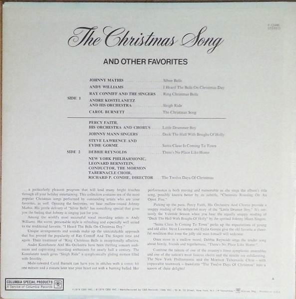 Various - The Christmas Song And Other Favorites (LP, Comp) (Mint (M)) - Image 2