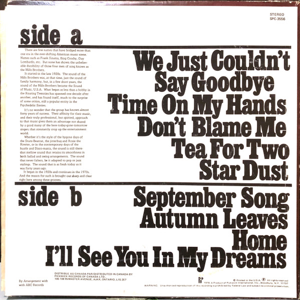 The Mills Brothers - The Mills Brothers (LP, Comp) (Mint (M)) - Image 2