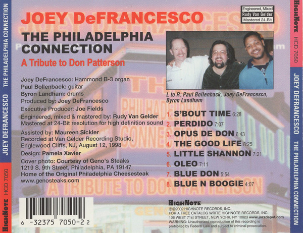 Joey DeFrancesco - The Philadelphia Connection - A Tribute To Don Patterson (CD, Album) (Near Mint (NM or M-)) - Image 2