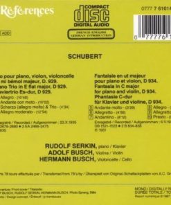 Alternative view of Franz Schubert - Rudolf Serkin, Adolf Busch, Hermann Busch - Trio En Mi Bémol Majeur / Fantaisie En Ut Majeur (CD, Comp, Mono, RE, RM) (Near Mint (NM or M-))