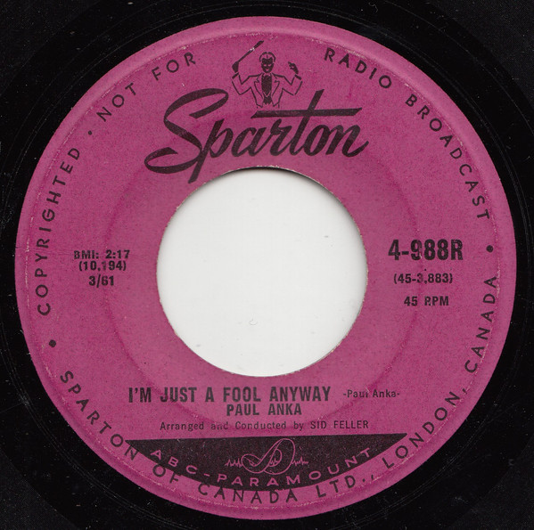 Paul Anka - Tonight My Love, Tonight / I'm Just A Fool Anyway (7") (Near Mint (NM or M-)) - Image 2