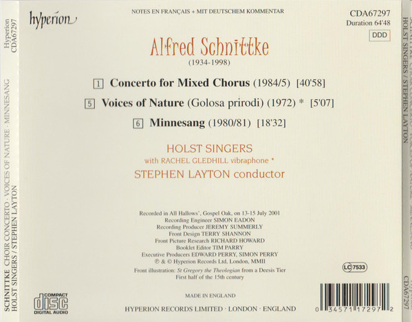 Alfred Schnittke, The Holst Singers, Stephen Layton - Choir Concerto / Minnesang / Voices Of Nature (CD, Album) (Near Mint (NM or M-)) - Image 2