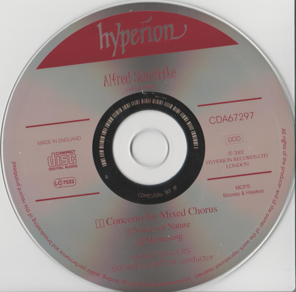 Alfred Schnittke, The Holst Singers, Stephen Layton - Choir Concerto / Minnesang / Voices Of Nature (CD, Album) (Near Mint (NM or M-)) - Image 3