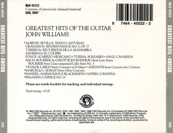 John Williams (7) - Guitar Greatest Hits (CD, Comp) (Near Mint (NM or M-)) - Image 2