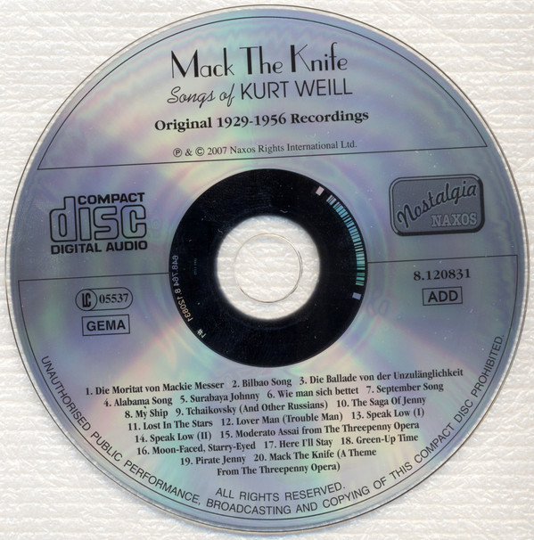 Various - Mack The Knife - Songs Of Kurt Weill (CD, Comp) (Near Mint (NM or M-)) - Image 3
