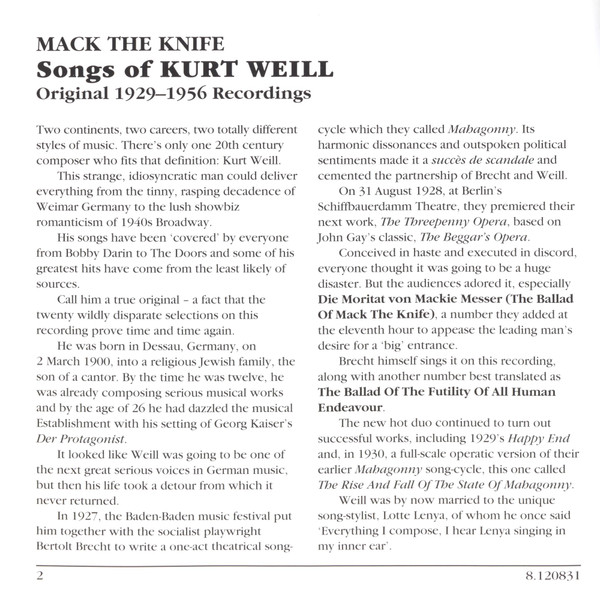 Various - Mack The Knife - Songs Of Kurt Weill (CD, Comp) (Near Mint (NM or M-)) - Image 5