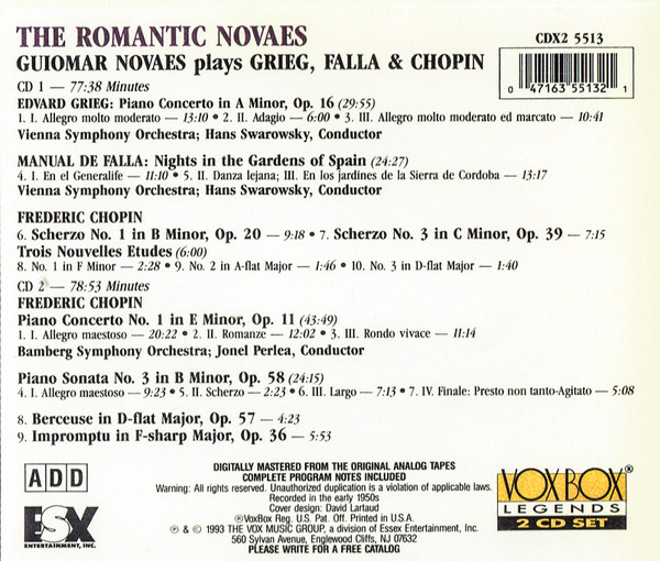 Guiomar Novaes, Edvard Grieg, Manuel De Falla, Frédéric Chopin - The Romantic Novaes (2xCD, Comp, RM) (Near Mint (NM or M-)) - Image 2