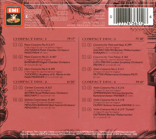 Wolfgang Amadeus Mozart - Mozart Edition - Concertos / Konzerte (4xCD, Comp) (Near Mint (NM or M-)) - Image 2